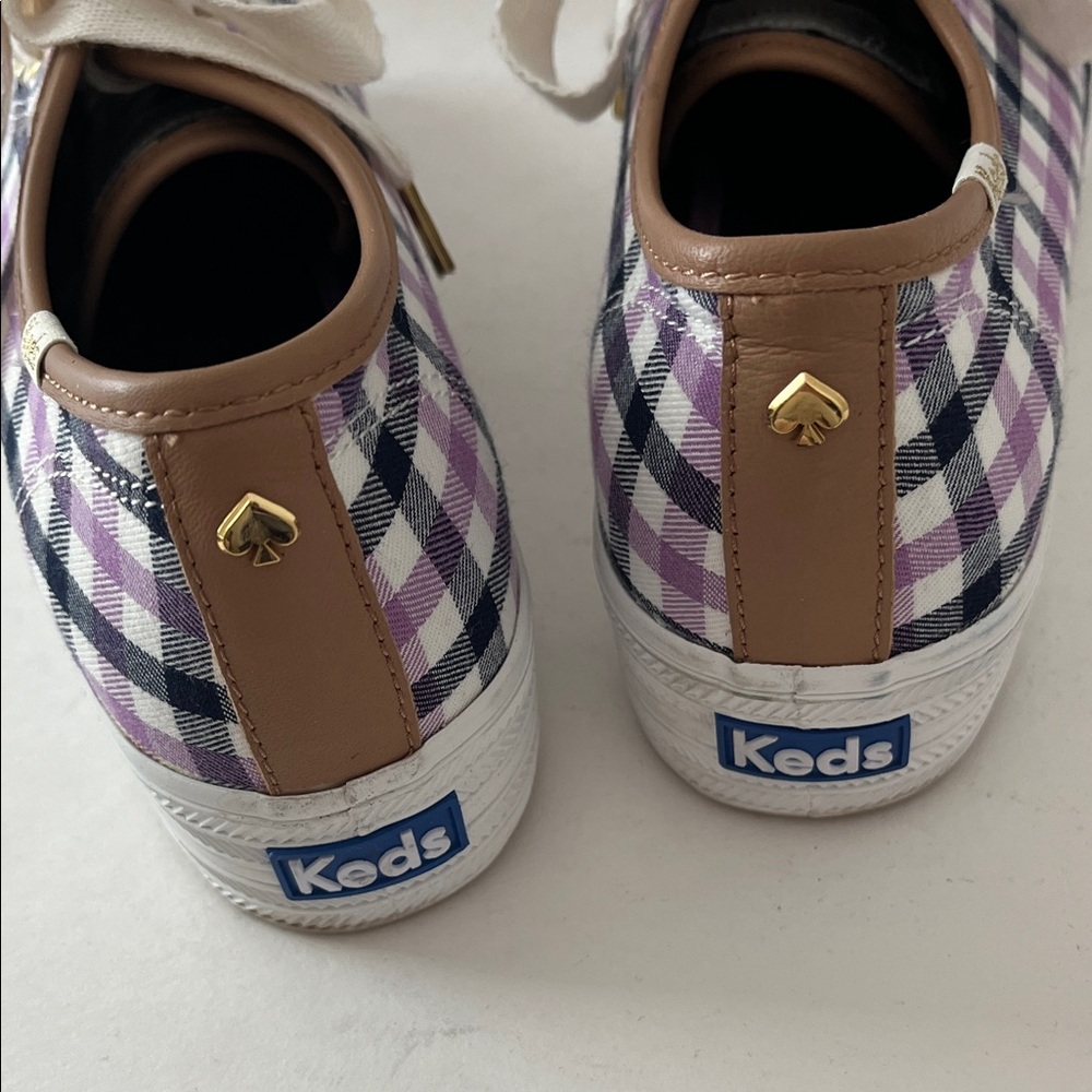 Keds Kate Spade Purple Black Plaid Gingham Print Tie Sneakers Platform Preppy 8 - Picture 7 of 15